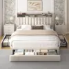Full Size Bed Frame with 3 Storage Drawers,Upholstered Full Size Bed Frame with Headboard,Strong Support with Wooden Slats Beige 2