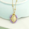 Collier ras du cou pour femme avec pendentif Vierge Marie, chaîne en acier inoxydable couleur or, perles de rocaille, style bohème blanc, noir, rose