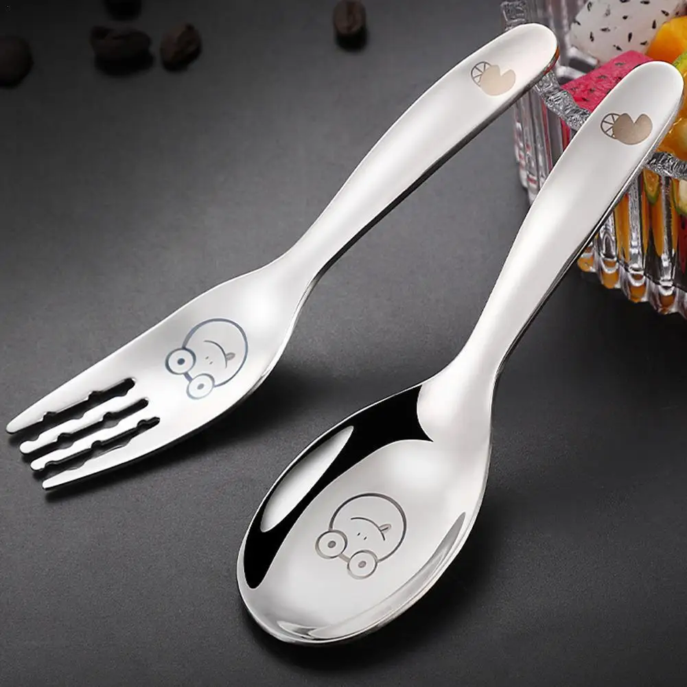 

Stainless Steel Kids Cutlery Cartoon Pattern Carving Eco Friendly Tableware Safe Spoon Flatware Baby Feeding Fork Cute Chil K0G5