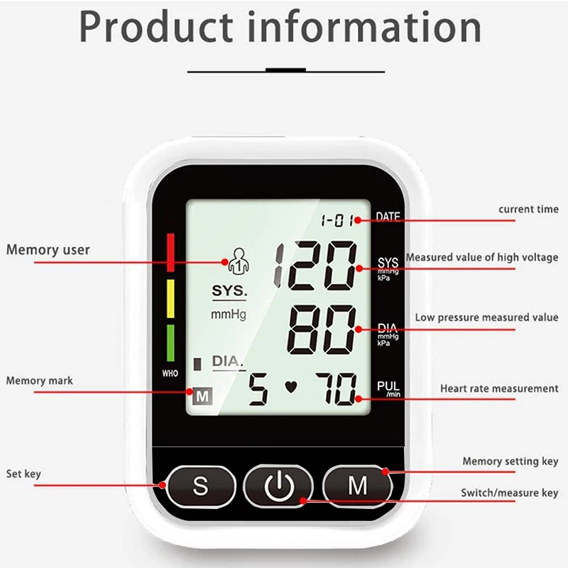 Medical Digital Arm BP Blood Pressure Monitor Tensiometer Tonometer Automatic Sphygmomanometer Heart Rate Pulse Meter Medical blood pressure monitor blood pressure meter