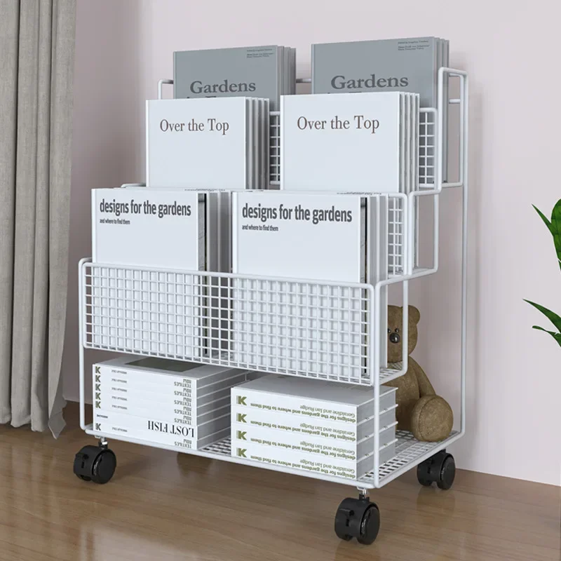 "Children's Room Desk Bookshelf Mobile Floor To Floor With Wheels Book Organizer Office Large Capacity File Storage Rack"