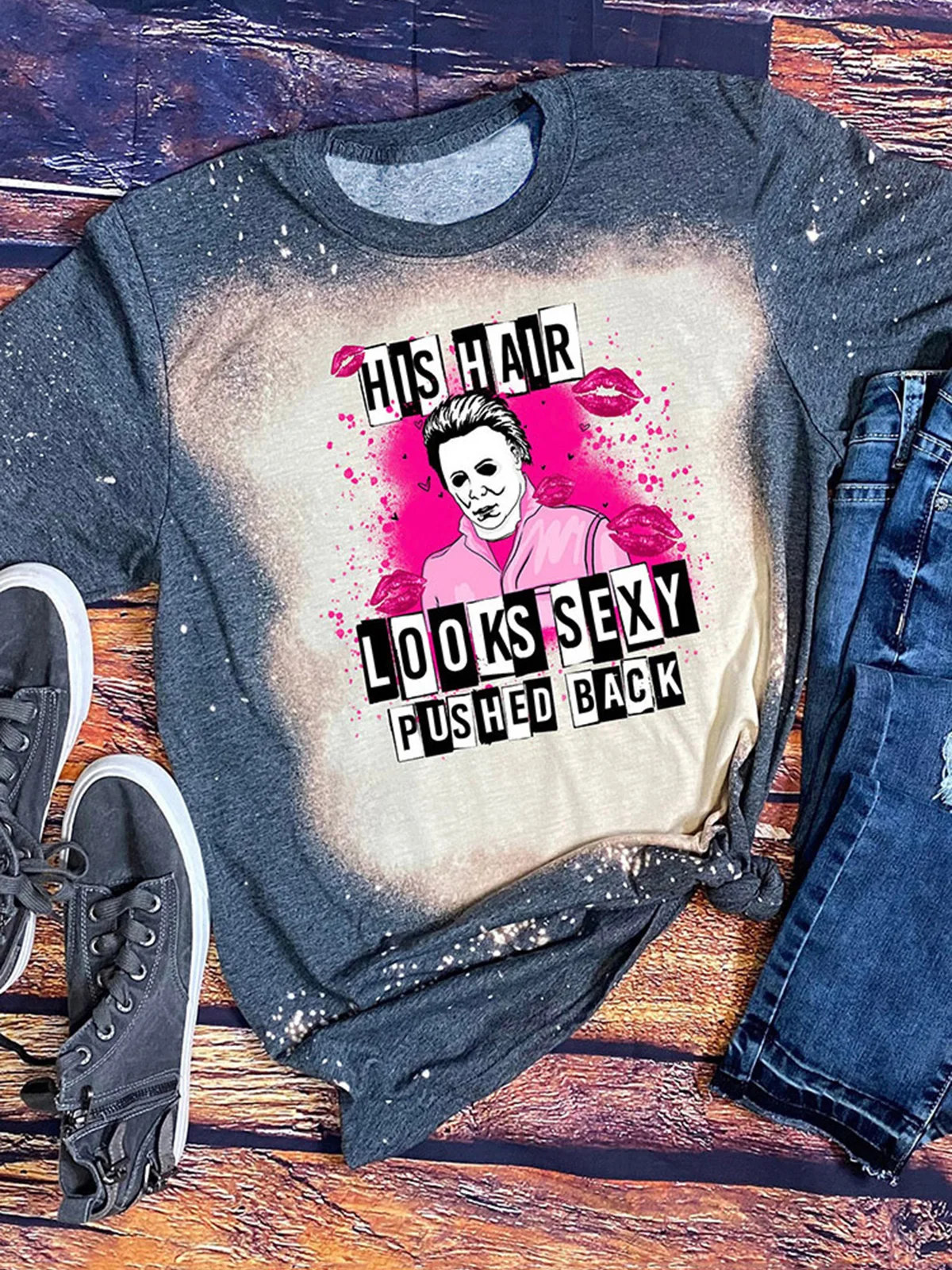 Выбеленная футболка с рисунком Хэллоуина из фильма ужасов, женская футболка, Повседневная Женская Базовая футболка с круглым вырезом и коротким рукавом, облегающий топ для девушек