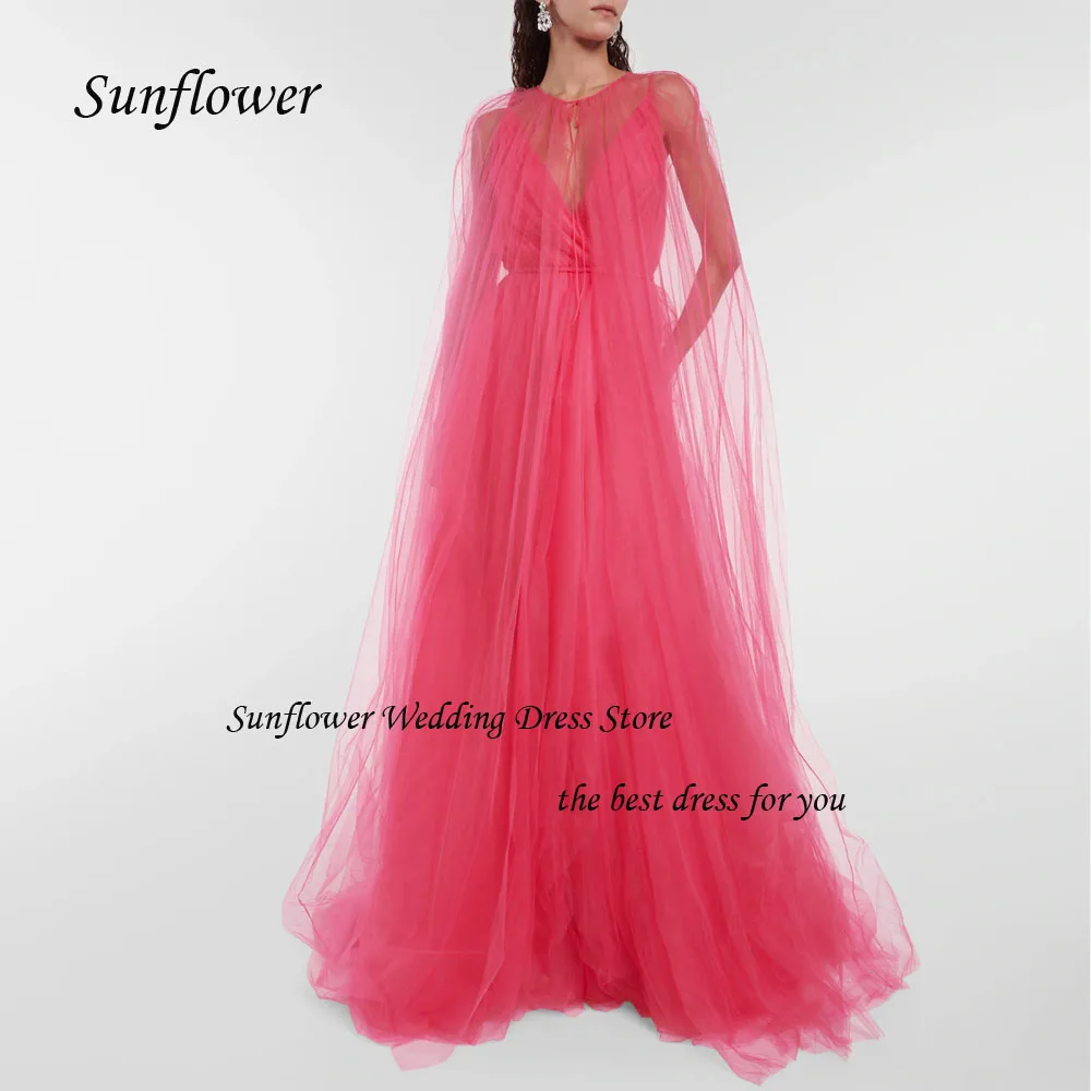 

Sunflower V-Neck Spaghetti Strap Evening Dress 2023 Slim Backless Tulle Pleat A-LINE Prom dress Floor-Length Party Dress