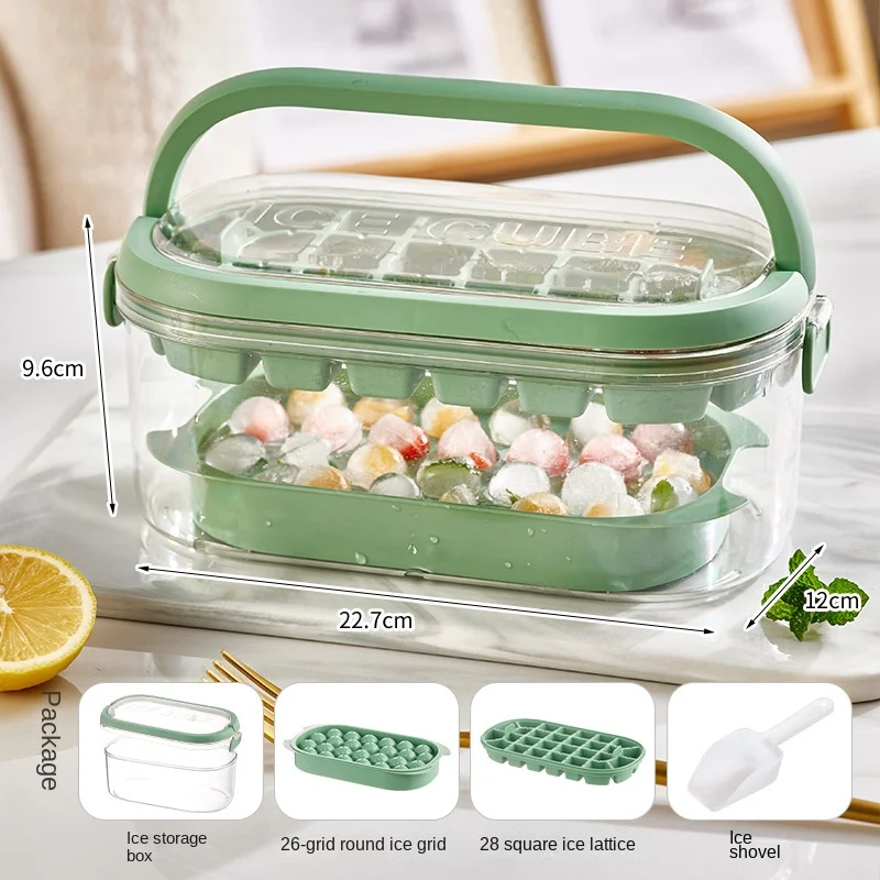 Silicone Ice Cube Tray with Lid and Storage Bin Ice Ball Maker Mold Reusable 2 Layers Plastic Mini Round Ice Ball Maker Mold