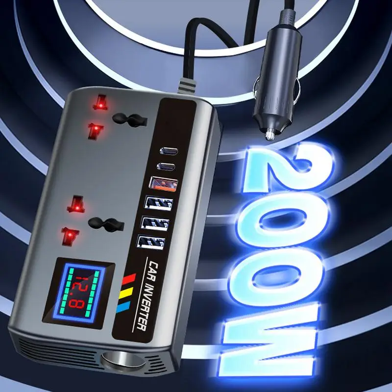 محول السيارة السحري 12-24V إلى 220V مع 3 منافذ USB...