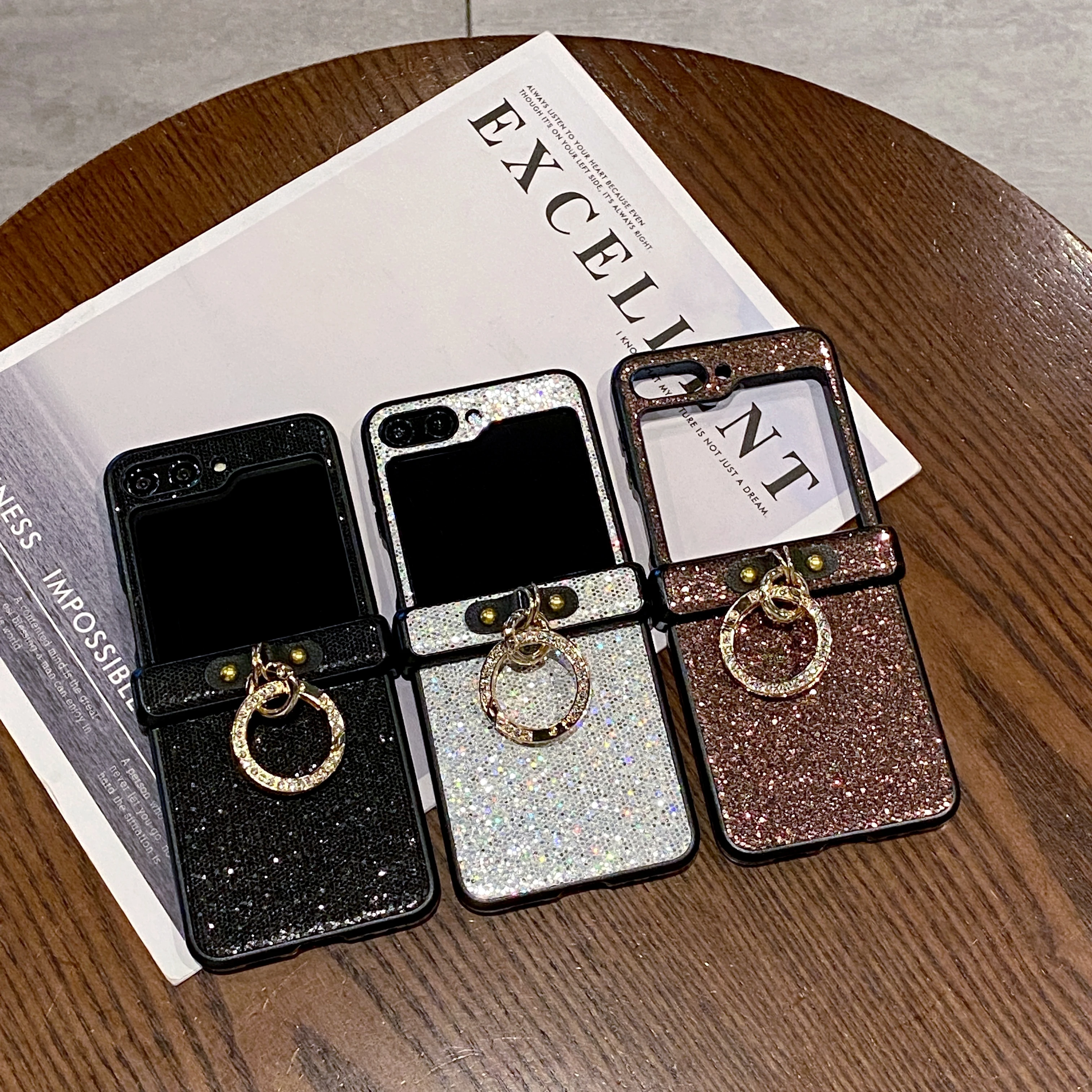 Luxury Glitter Starlit Sky Phone Case with Diamond-Plated Ring Buckle