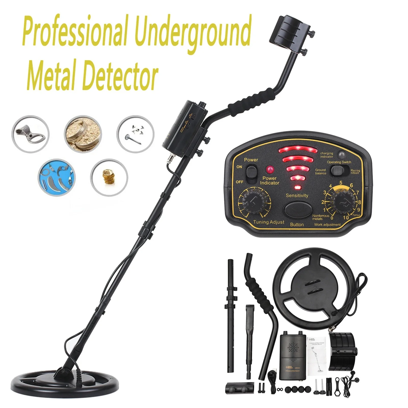 SMART SENSOR Metal Underground Metal Detector Rechargeable High Sensitivity Ground Nugget Detector Gold Digger AR944M/MD4030