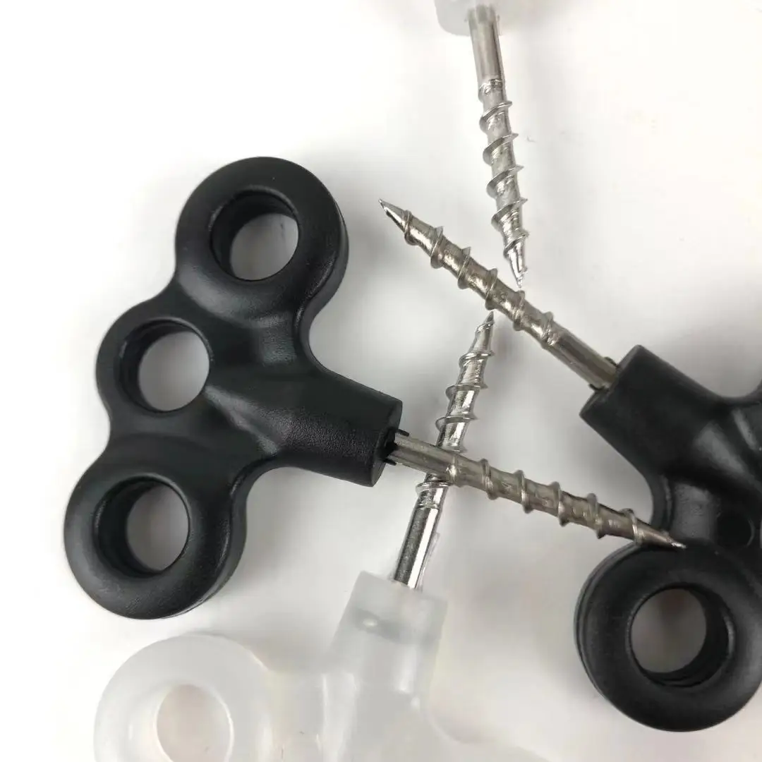 Description Picture 2 of item5Pc Camping Glow Deck Nails Outdoor Travel Hiking Tent Accessories 3 Holes Screw Spikes Luminous Metal Canopy Pegs Stakes