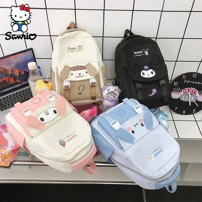 New Sanrio Cartoon Kuromi Cinnamoroll My Melody Student Backpack Sanrio Leisure High Capacity School Bag Gift for Girls