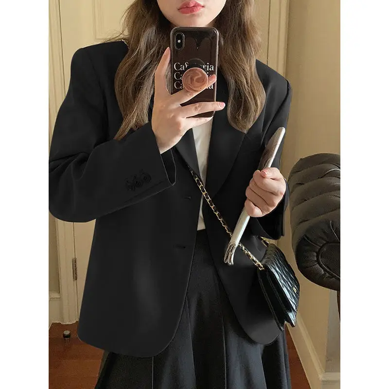 DAYIFUN Cropped Blazers Women Solid Korean Fashion Loose College Suits Coats Autumn Vintage Elegant Female Long Sleeve Top Mujer