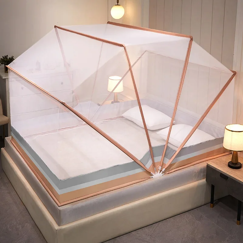 여름 접이식 유르트 모기장 모기장 여섯개 뼈 브래킷 침대 캐노피, 학생 기숙사 침대 텐트 더블 침대 침대 맨틀 