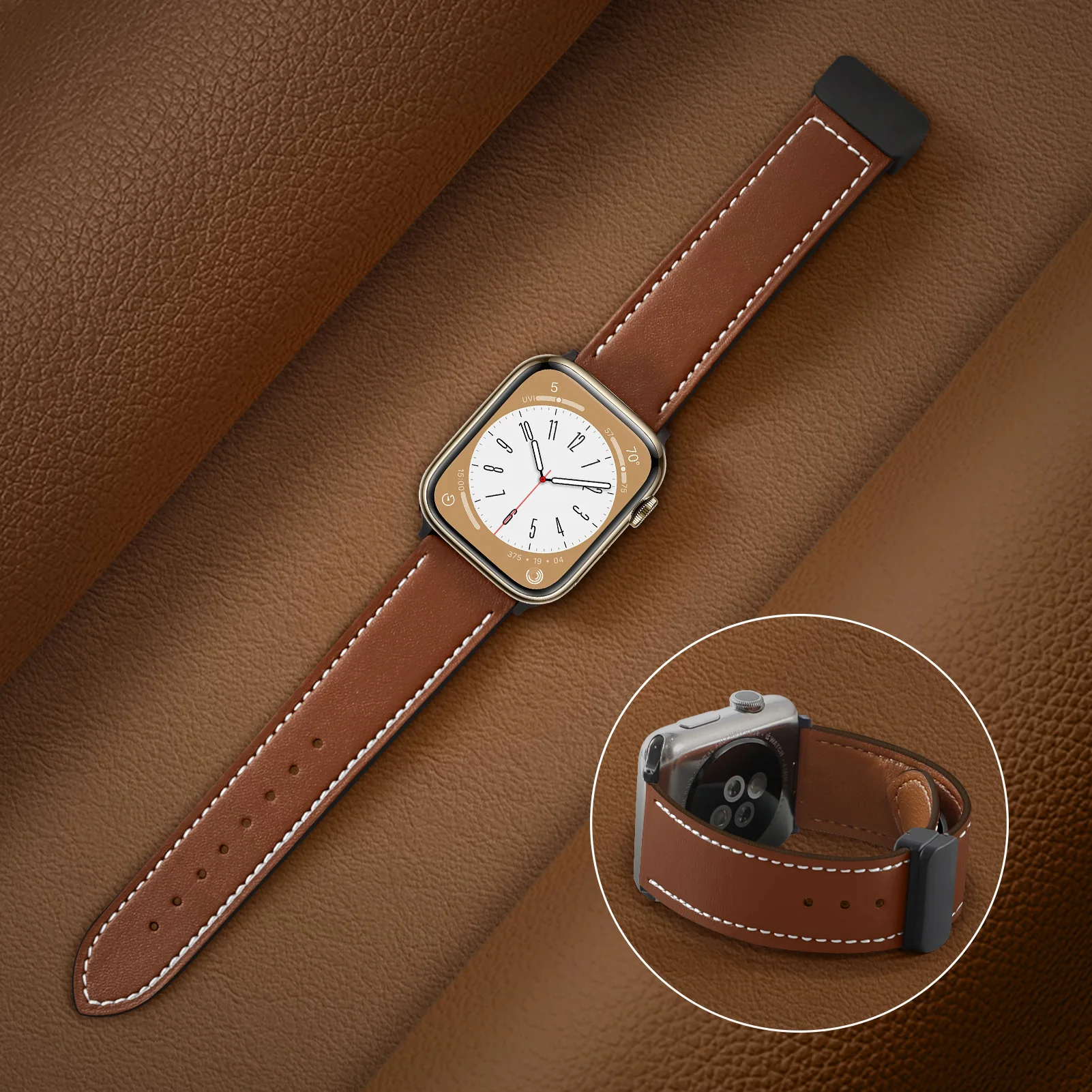 Genuine Leather Strap For Apple Watch Bands Series SE 7 6 5 4 3 Famous  Brand Luxury Watchbands For iWatch 45/44/40mm 41/42/38mm - AliExpress