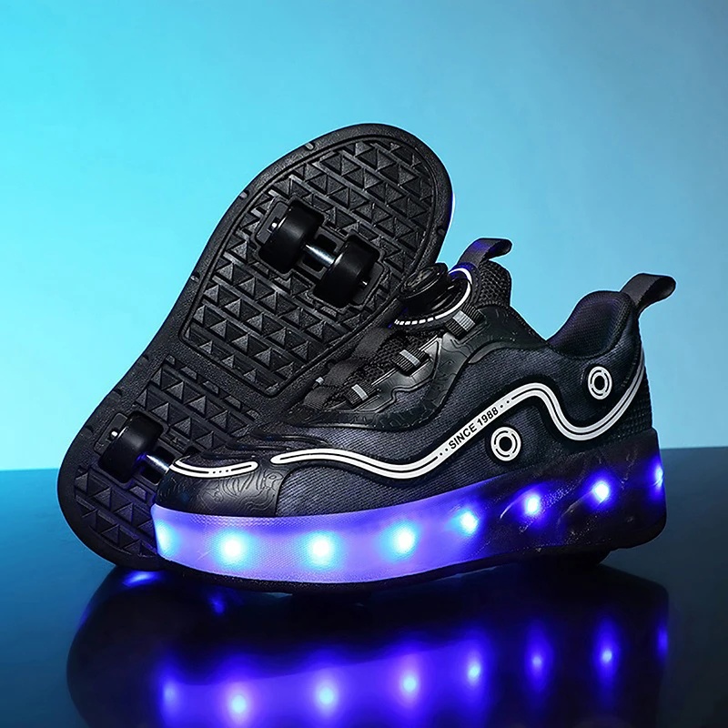 

Children's 4-Wheel Dual-Purpose Roller SkatesFessional Double Row Skates LED Outdoor Sports Shoes With Light