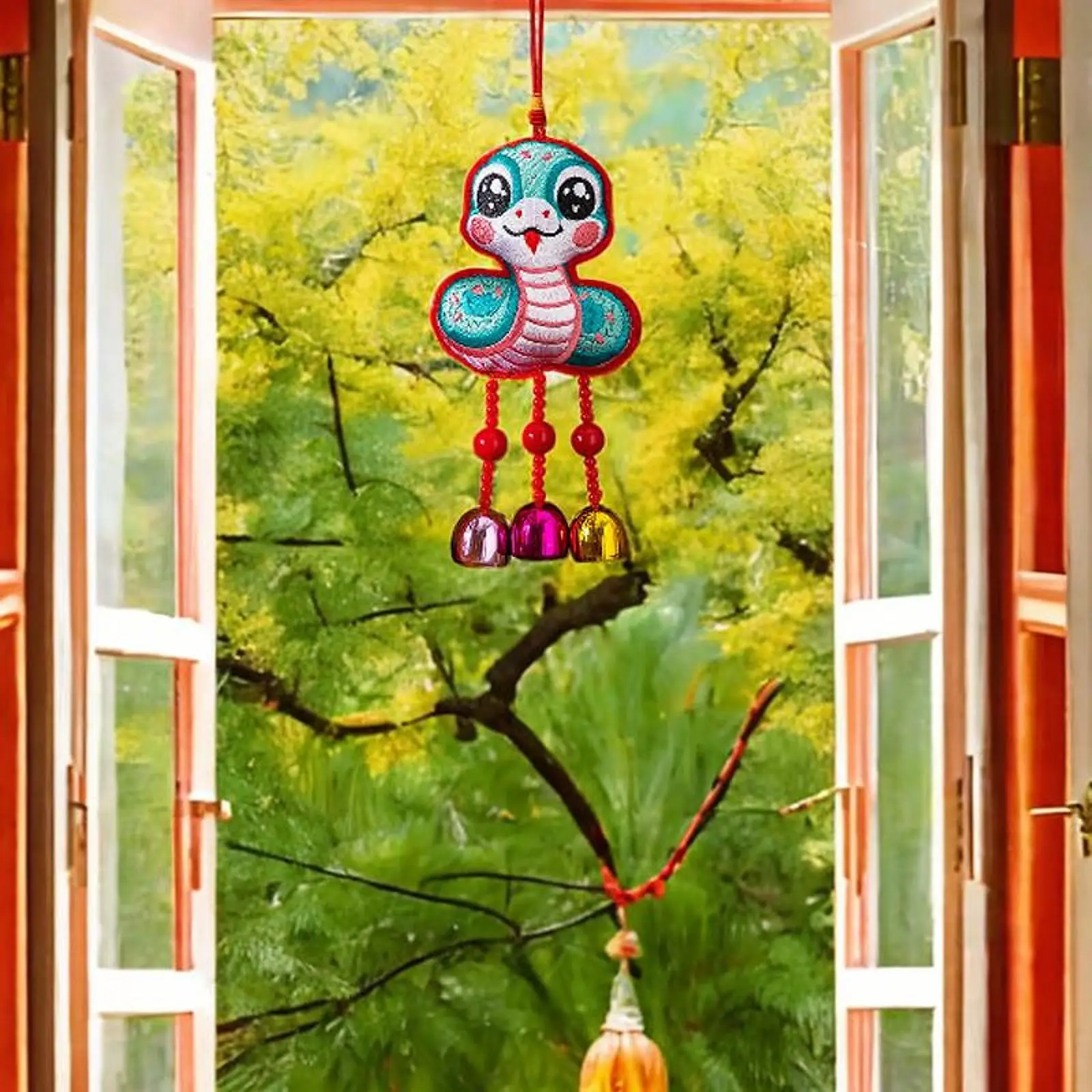 Chinese New Year Bell Pendant Ornament Year of The Snake Decor Luck Charm Hanging Pendant for Decorative Tree Party Window