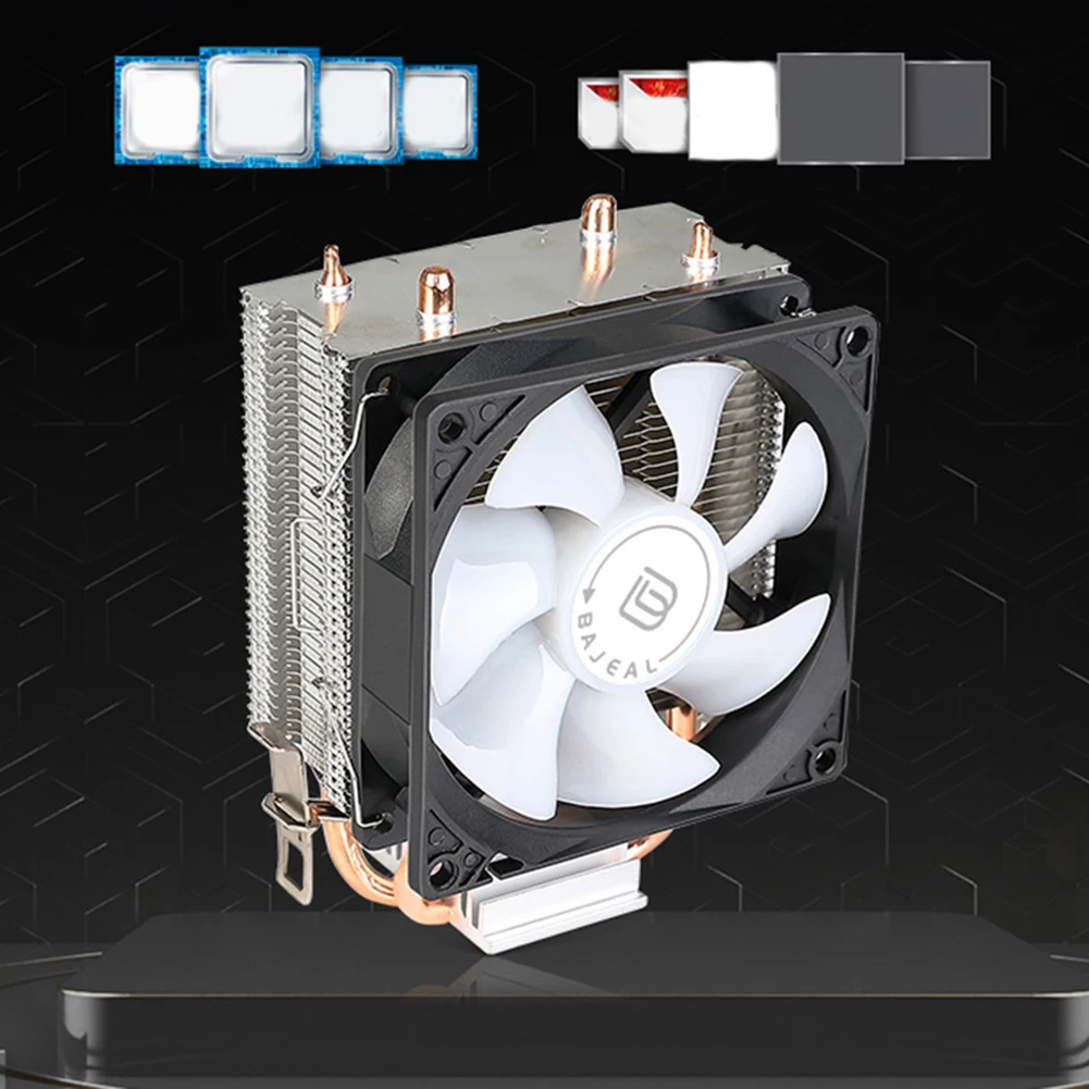 90mm CPU Air Cooler with 2 Heat Pipes Quiet Rainbow RGB Cooling Fan Silent RGB Fan for Intel 1150/1151/1155/1156/1200 AMD AM2