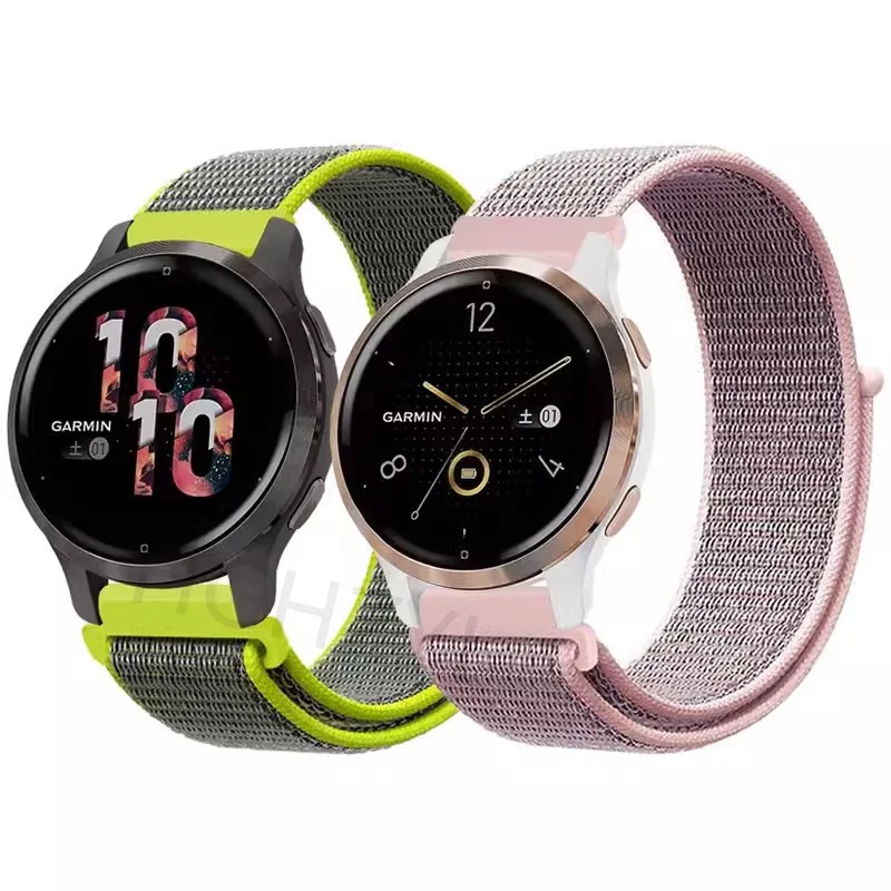 Hinnwer 20mm Nylon Armband für Garmin Forerunner 570 42mm/Garmin Vivoactive 6/Vivoactive 5/Forerunner 165, Elastisches Sport Fallschirmverschluss Geflochtenes Band für Venu Sq 2 Schwarz