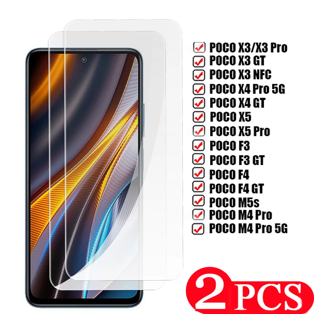 

2 шт., защитное стекло 9H для xiaomi Poco X5 X4 M4 Pro 5G F4 F3 GT M5 M5s X3