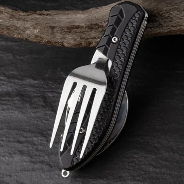 Outdoor Camping Utensils Portable Stainless Steel Foldable Spoon Fork Knife Bottle Opener Combo Set Cutlery Tableware Multitool 1