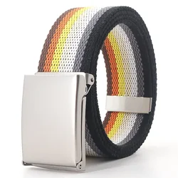 Multicolor Rainbow Stripes Adjustable Canvas Belt with Metal Buckle - 3.8cmX120cm (Black gray white)