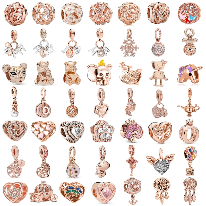 

New Fashion Charm Original Rose Gold Crown Elephant Maple Leaf Magic Lamp Beads for Original Pandora Ladies Bracelet Jewelry Gif