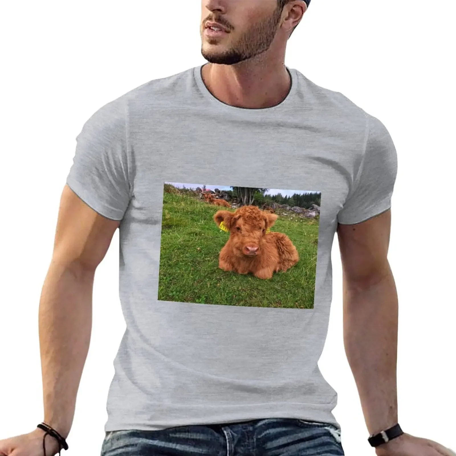 

Scottish Highland Cattle Calf 1808 T-Shirt blanks vintage clothes sweat t shirts for men