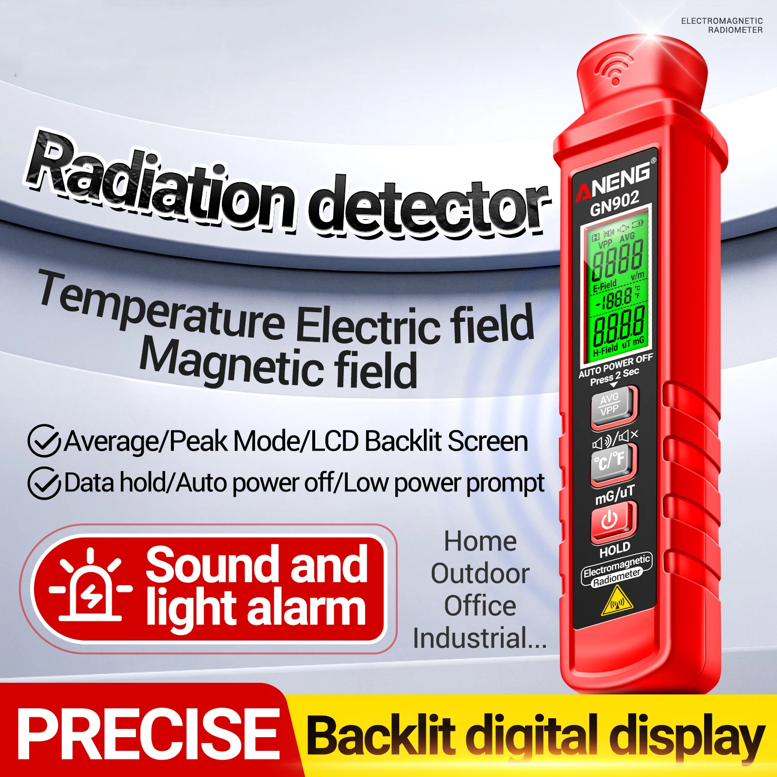 ANENG Handheld Electromagnetic Radiation Tester Digital LCD X Ray Tester Electric Field Magnetic Field Temperature Detector radiation detector emf meter tester
