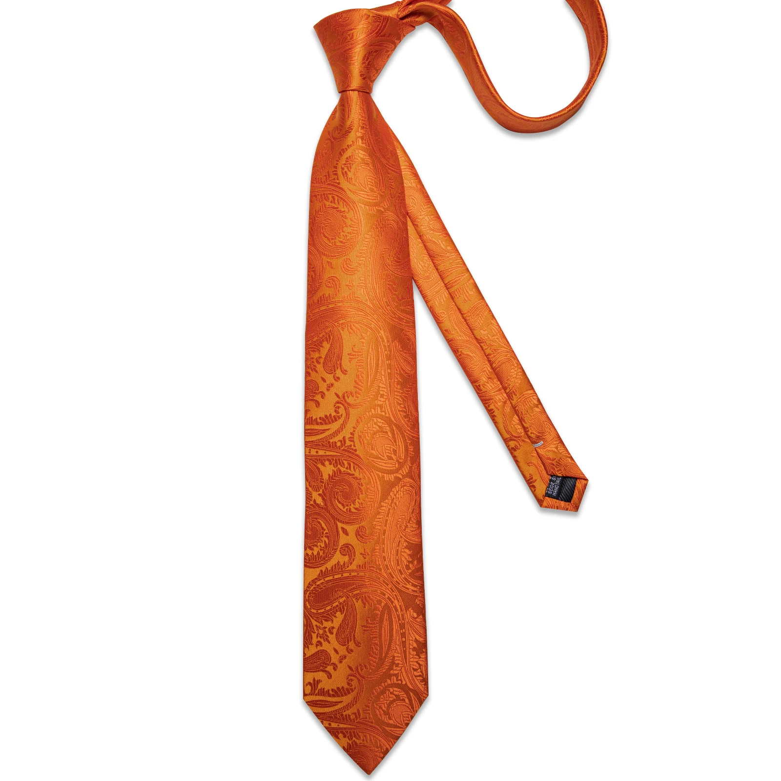 8cm Orange Paisley Silk Ties for Men Pocket Square Cufflinks 150cm Length Business Wedding Party Neck Tie Accessories
