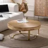 31.5 "Modern Circular Coffee Table with Handmade Wooden Radial Pattern, Cedar Tabletop, Gold Cross Legged Base 1