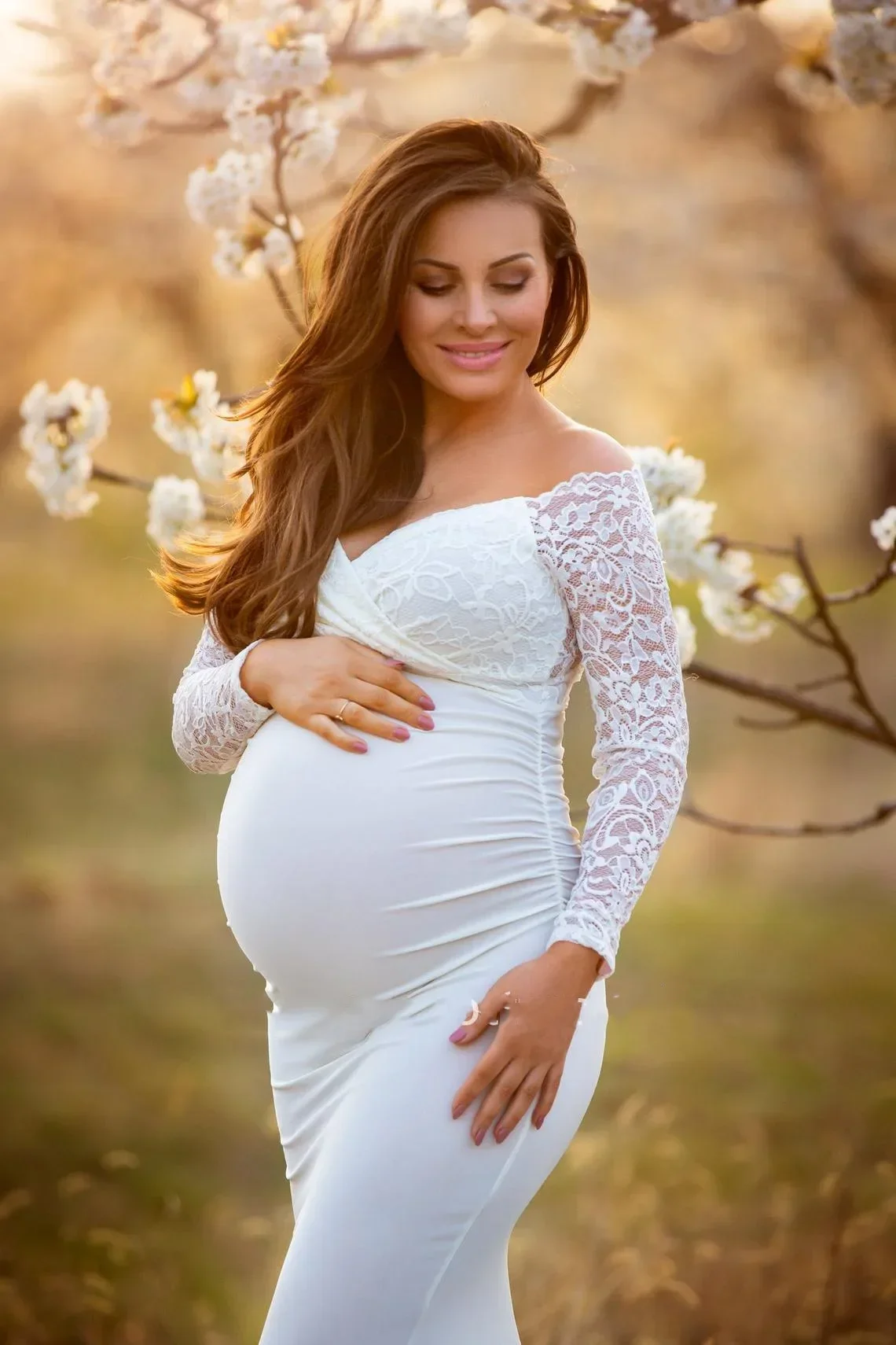 

Sexy Lace Maternity Dresses For Baby Showers Photo Shoot Long Fancy Pregnancy Maxi Gown Elegence Pregnant Women Photography Prop