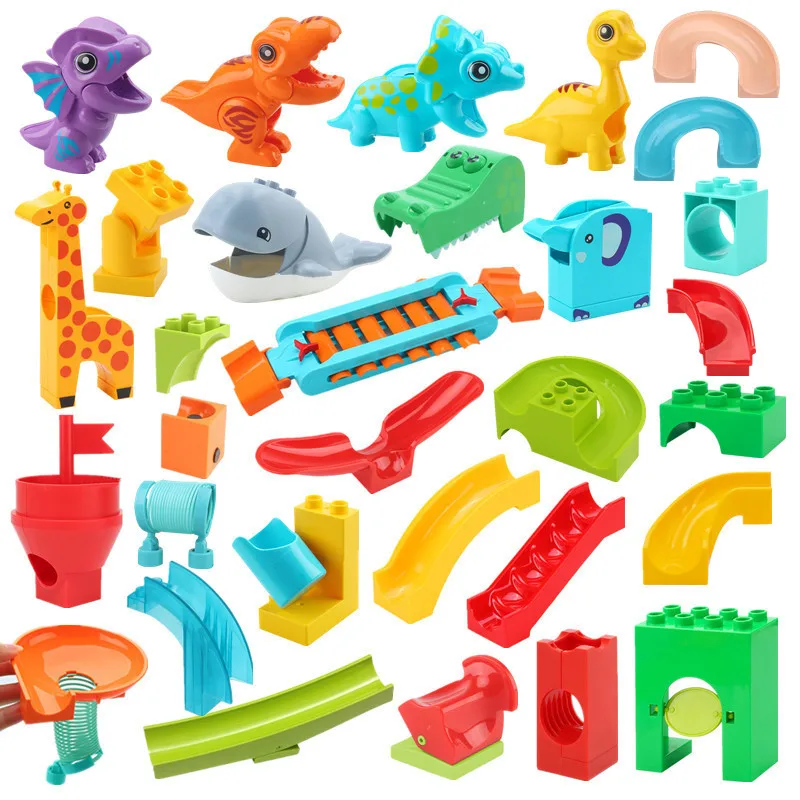 Special Animal Cubes Parts Marble Run Track Maze Rolling Ball Race Game Grandi Blocchi Di Costruzione Piano Slide Tunnel Swing Catapulta