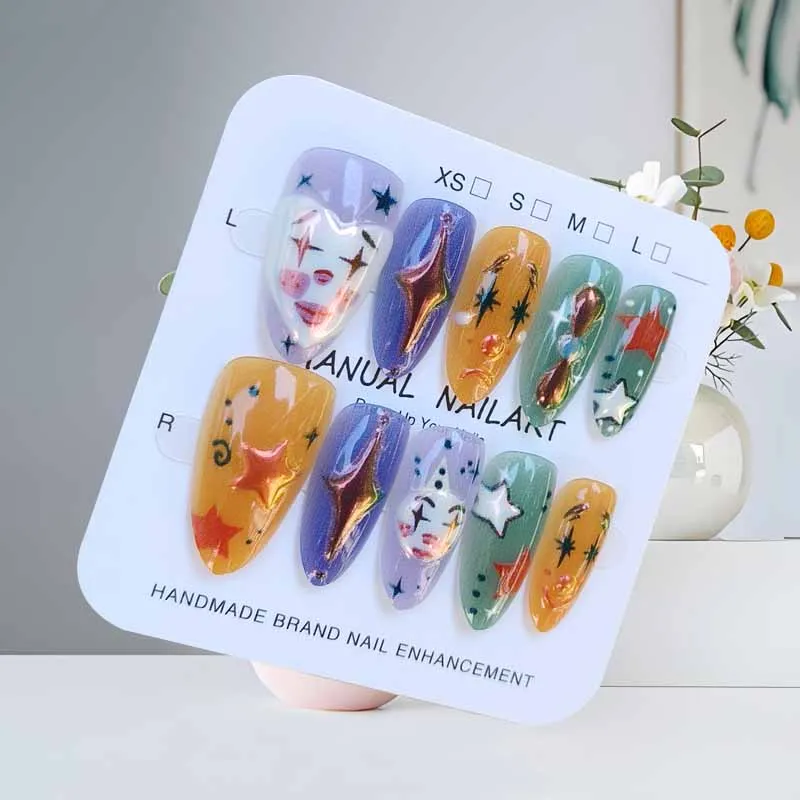 10Pcs Halloween Short Almond Shape Atmosphere Clown Black and White Ghost Spider Press on Nails Nail Patch False Nails Nails Art