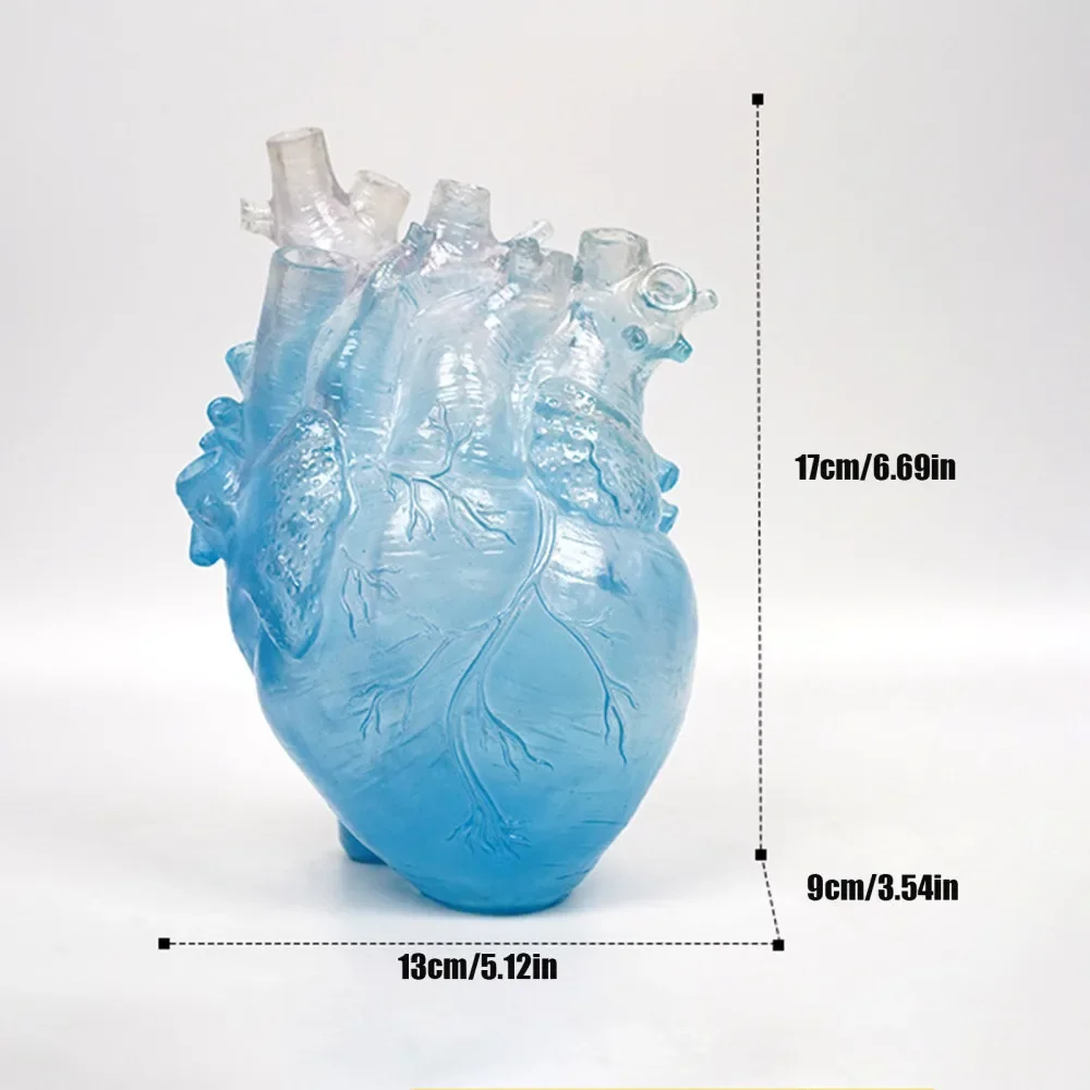Transparent Heart Vase Creative Nordic Clear Resin Home Room Decor Unique Simulation Anatomical Flower Vases 6