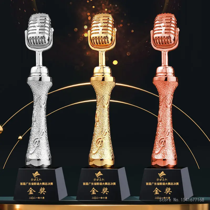 Crystal Note Trophy, Microphone, Gold Microphone Trophy, Custom, Children's Good Voice, Voice Recitation, Competition