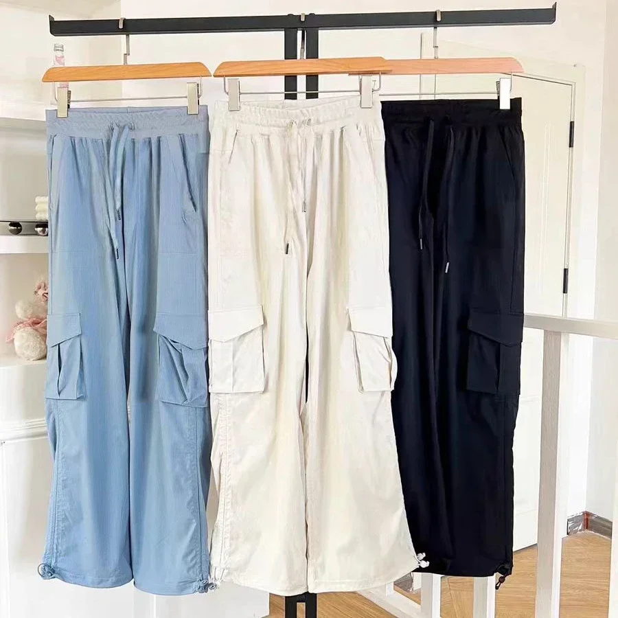 Lemon Women Dance Studio Gym loose full length Pants Wide Leg Pants Workout Running Exercise Trousers With Pockets