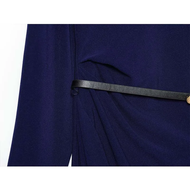 Woman Elegant Long Dress 2025 New Fashion Ruched Slim With Belt Women's Party Dresses Long Sleeve Autumn Midi Dress