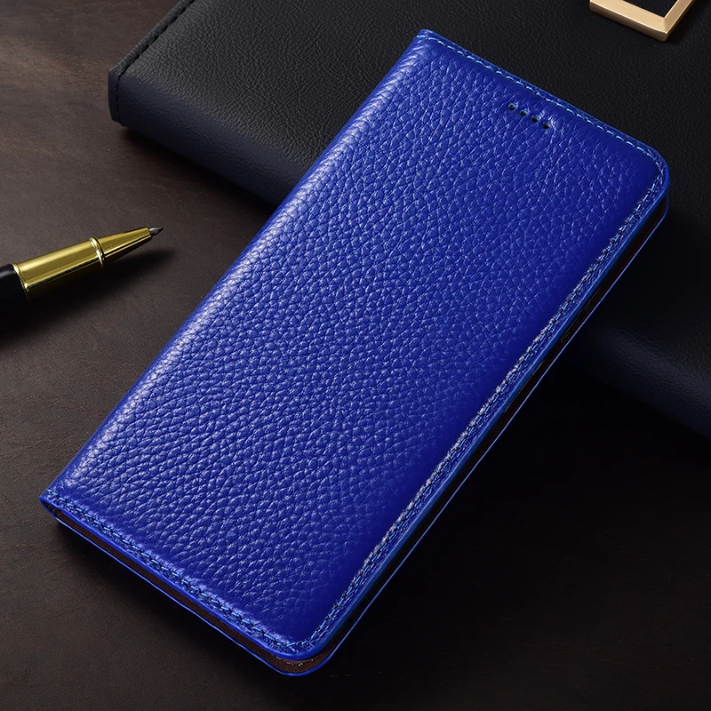 Litchi Genuine Leather Flip Phone Case Cover
