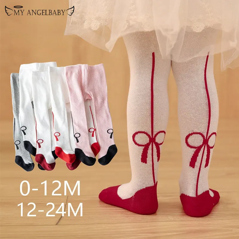2023 Children Tights Soft Cotton Princess Baby Girls Bowknot Pantyhose