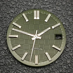 Green Luminous Particle Surface Watch Dial with Date Hands - 28.5mm Watch Accessory (Green Set - silvery)