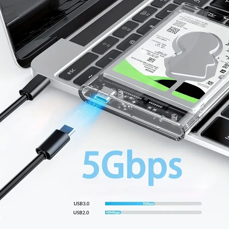 2.5Inch Type-C Mobile Hard Drive Enclosure SATA to USB 3.1 USB C SSD Enclosure 5Gbps Tool-Free Hard Disk Case for Laptop Desktop External Hard Drive Case SSD Enclosure Hard Drive Enclosure