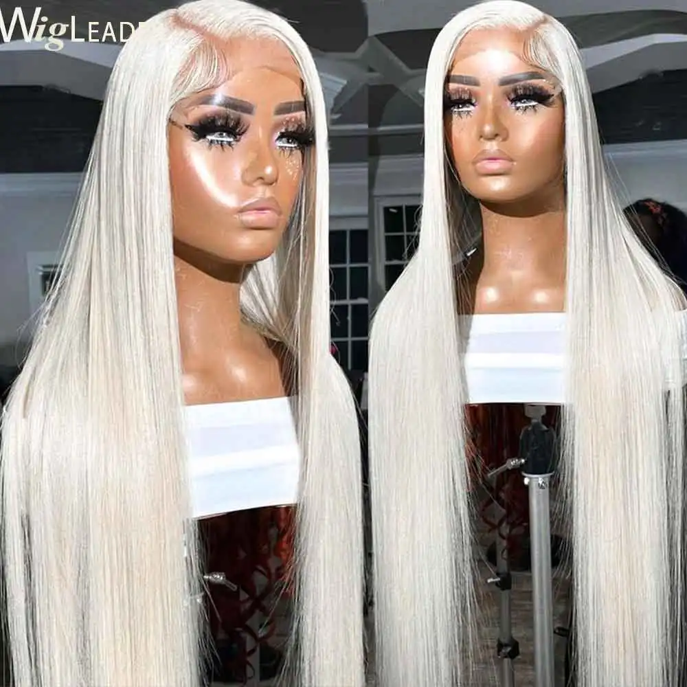 White Color Heat Resistant Synthetic Hair 13x6 Lace Front Wigs 250% Full Density Straight Middle Part Fibers Lace Front Wigs