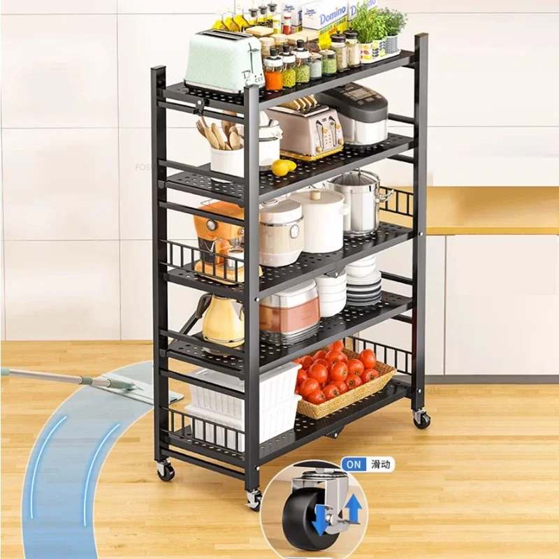 Kitchen Cabinets Folding Storage Rack Installation-free Floor Removable Multi-layer Pot Storage Rack Home Snack Storage Shelf Z 3