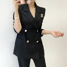 

Spring and Autumn New Small Suit Jacket Women's Solid Color Korean Version Fashion Slim Double-breasted Short Suit Jacket Women