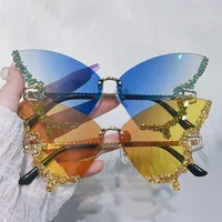 Luxury Party Sunglasses Women Butterfly Diamond Rhinestones Personality Flash Shades Tint Color Travel Blogger Glasses - Image 2