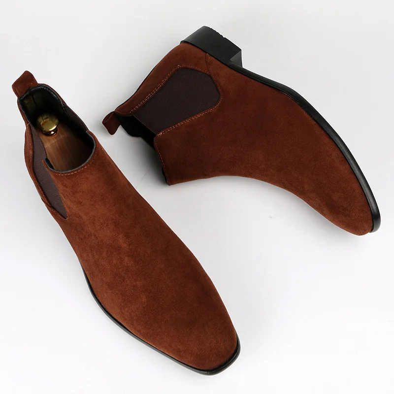 

Classic Men's Chelsea Booties Suede Square Toe Fashionable Business Party Wedding Shoe Versatile Work Safety Boots Large Size 50