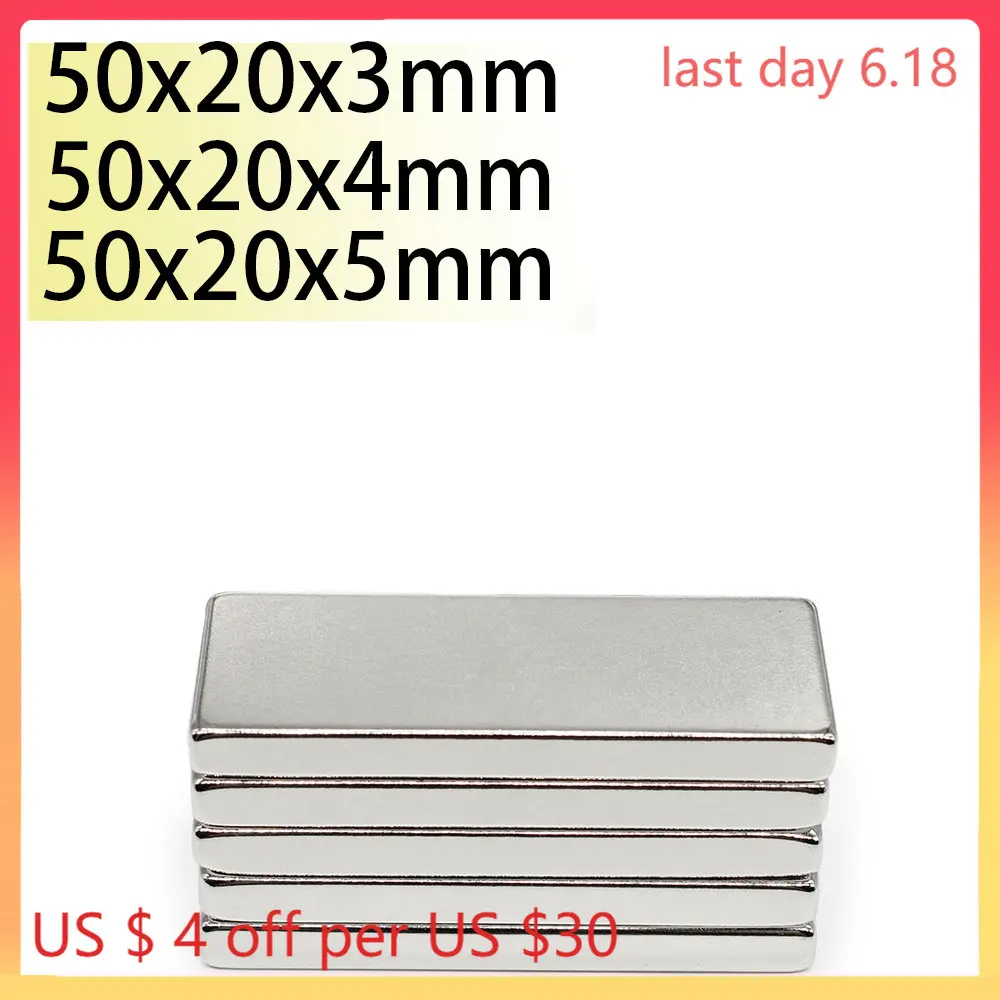 50x20x3 50x20x4 50x20x5 Rectangle Neodymium Bar block  Strong Magnets Rare Earth Magnets Small for Fridge Office Family Search