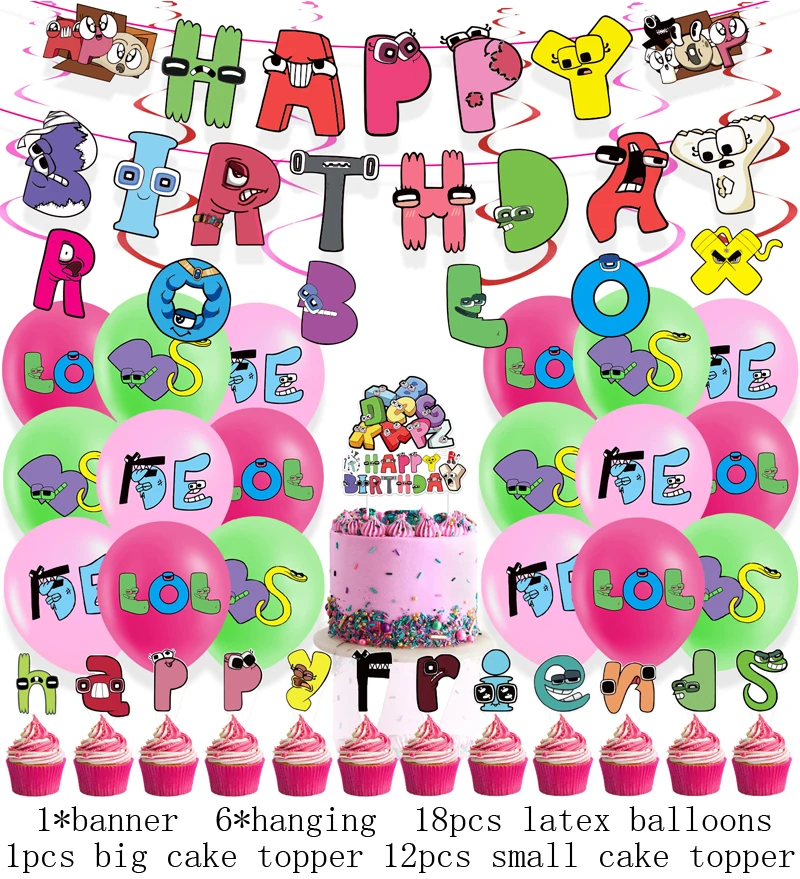 컬러링 알파벳 로어 생일 파티 장식 용품, 라텍스 풍선 사진 배경 배너, 케이크 토퍼 베이비 샤워