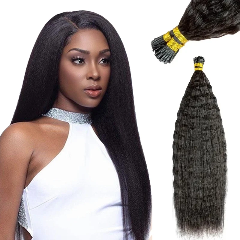 Tip Hair Extensions Kinky Straight Human Hair 16-26Inch Extensions Real Human Pre Bonded For Women