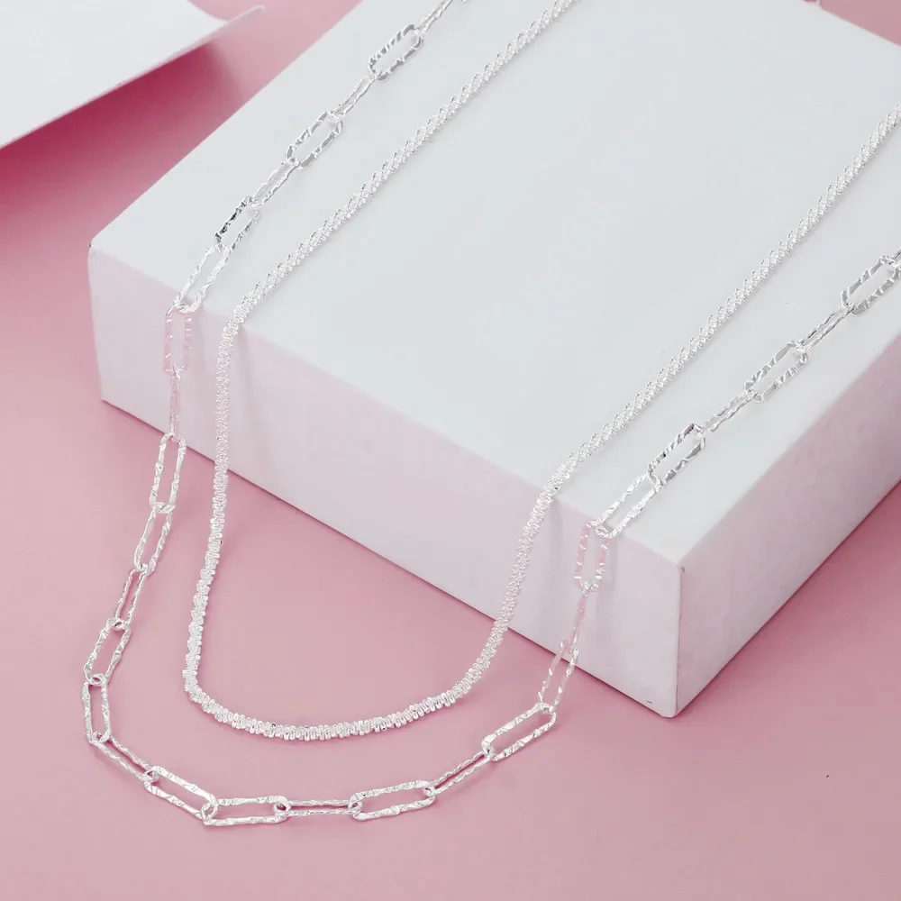 925 Sterling Silver Charm Double Chain Necklaces for Women pendant necklace silver necklace