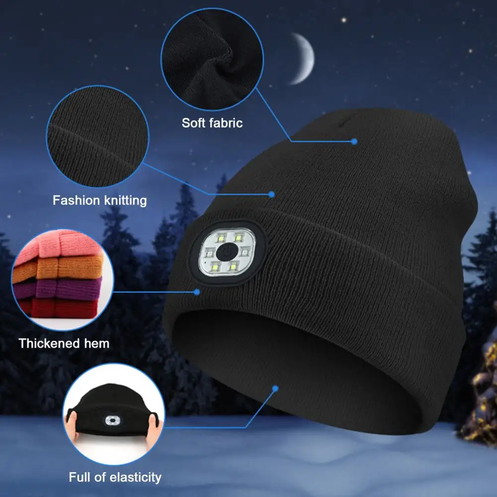 Knitted Hat Knitted Cap Knitted Beanie LED Light USB Rechargeable