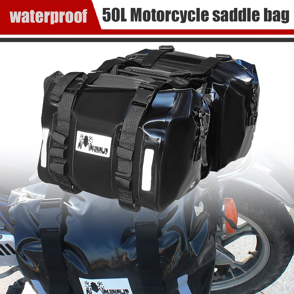 Motorcycle Bag 50L Waterproof Dry Saddle Bag Motorbike Rear Seat Tail